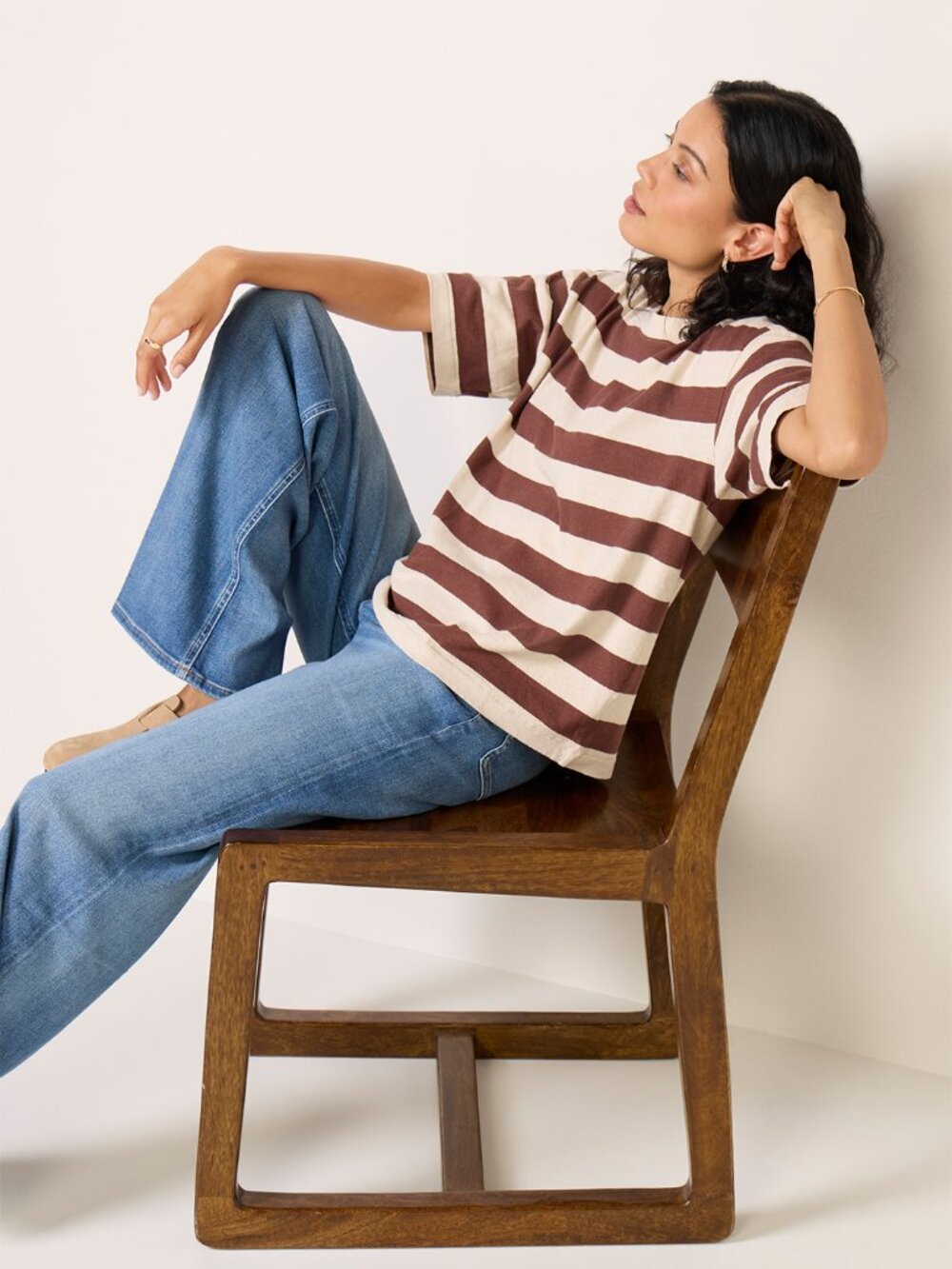 Faherty Brown & Cream Striped Short Sleeve Tee